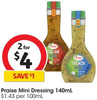Coles Praise Mini Dressing 140mL offer