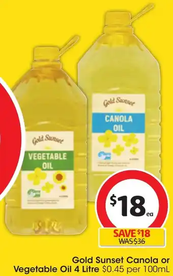 Coles Gold Sunset Canola or Vegetable Oil 4 Litre offer