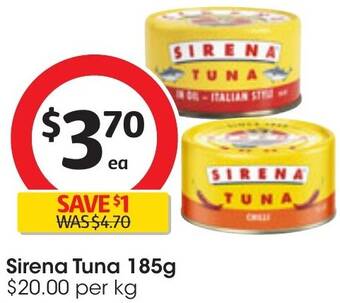 Coles Sirena Tuna 185g offer