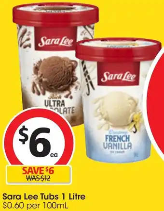 Coles Sara Lee Tubs 1 Litre offer