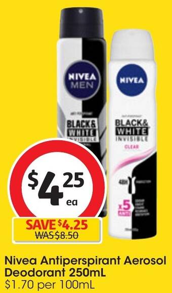 Coles Nivea Antiperspirant Aerosol Deodorant 250mL offer