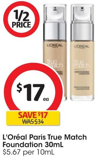 Coles L'Oréal Paris True Match Foundation 30mL offer