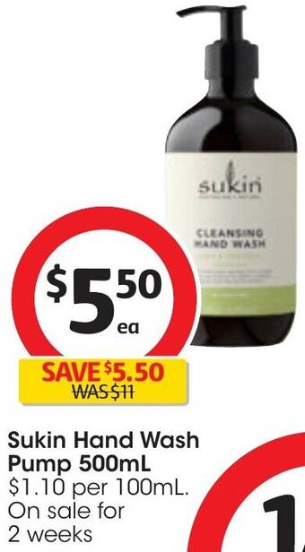 Coles Sukin Hand Wash Pump 500mL offer