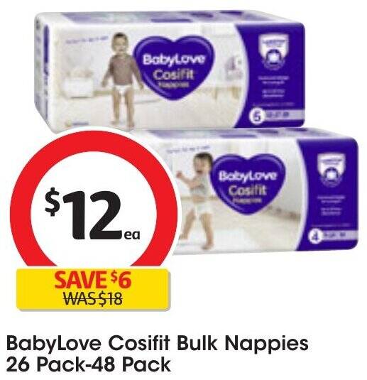 BabyLove Cosifit Bulk Nappies 26 Pack48 Pack offer at Coles