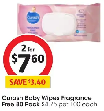Curash Baby Wipes Fragrance Free 80 Pack