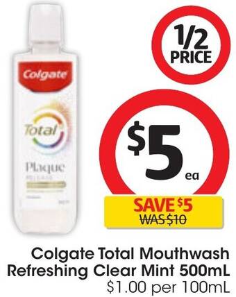 Coles Colgate Total Mouthwash Refreshing Clear Mint 500mL offer