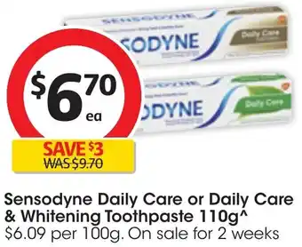 Sensodyne Daily Care or Daily Care & Whitening Toothpaste 110g