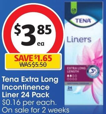 Coles Tena Extra Long Incontinence Liner 24 Pack offer