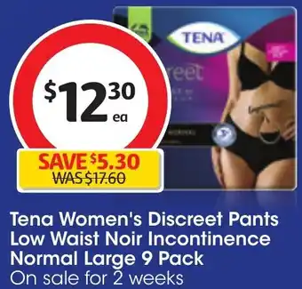 Coles Tena Women's Discreet Pants Low Waist Noir Incontinence Normal Large 9 Pack offer