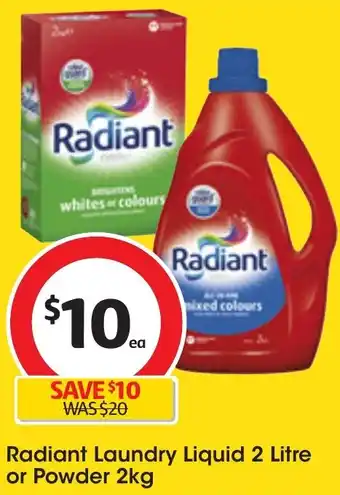Coles Radiant Laundry Liquid 2 Litre or Powder 2kg offer