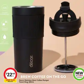Coles Decor Stainless Steel Coffee Plunger Travel Mug 400mL offer