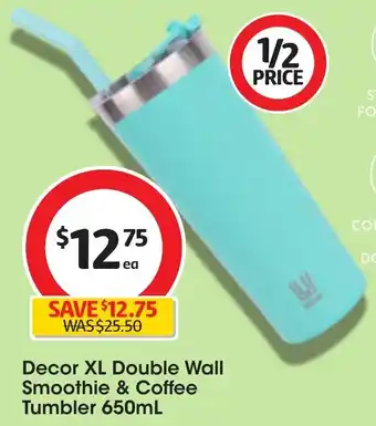Coles Decor XL Double Wall Smoothie & Coffee Tumbler 650mL offer