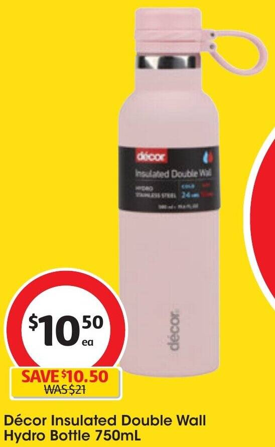 Décor Insulated Double Wall Hydro Bottle 750mL offer at Coles