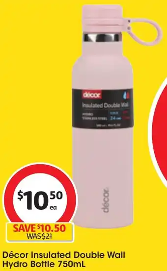 Coles Décor Insulated Double Wall Hydro Bottle 750mL offer