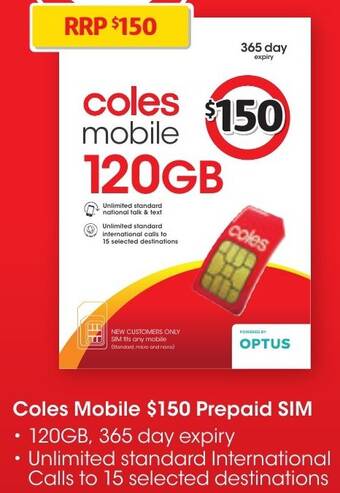 Coles Coles Mobile $150 Prepaid SIM offer