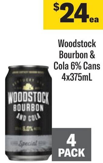 Coles Woodstock Bourbon & Cola 6% Cans 4x375mL offer