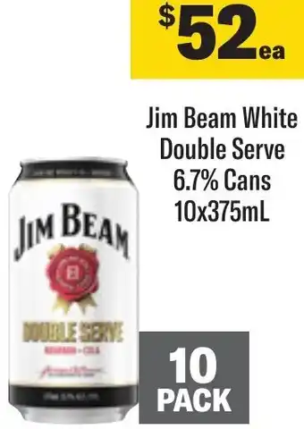 Coles Jim Beam White Double Serve 6.7% Cans 10x375mL offer