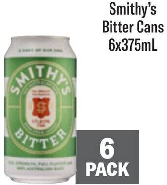 Coles Smithy's Bitter Cans 6x375mL offer