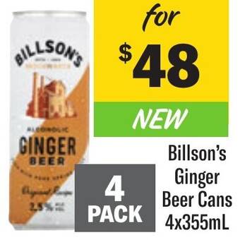 Coles Billson's Ginger Beer Cans 4x355mL offer