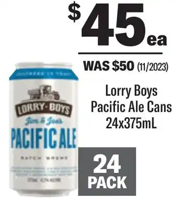 Lorry Boys Pacific Ale Cans 24x375mL