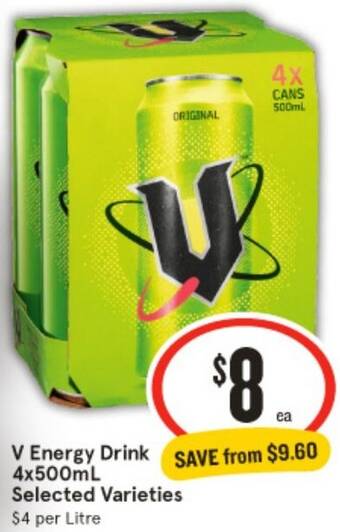 IGA V Energy Drink 4x500mL offer