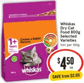 IGA Whiskas Dry Cat Food 800g offer