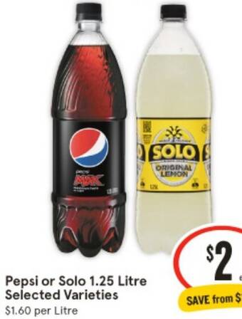 IGA Pepsi or Solo 1.25 Litre offer
