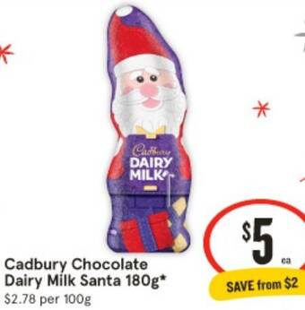 IGA Cadbury Chocolate Dairy Milk Santa 180g offer