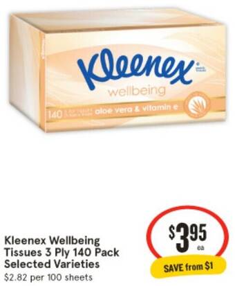 IGA Kleenex Wellbeing Tissues 3 Ply 140 Pack offer