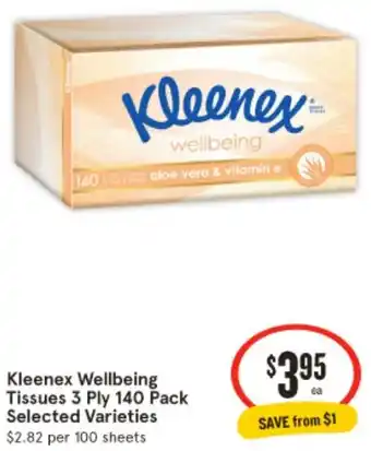 IGA Kleenex Wellbeing Tissues 3 Ply 140 Pack offer
