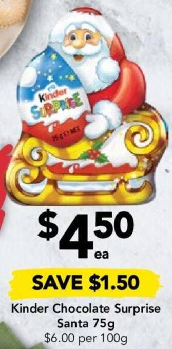 Drakes Kinder Chocolate Surprise Santa 75g offer
