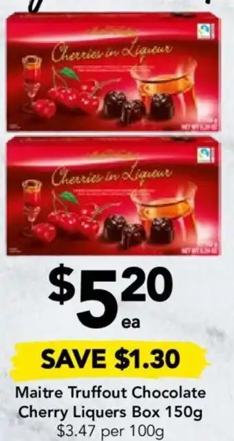 Maitre Truffout Chocolate Cherry Liquers Box 150g