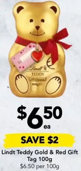Drakes Lindt Teddy Gold & Red Gift Tag 100g offer