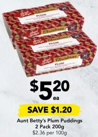 Drakes Aunt Betty's Plum Puddings 2 Pack 200g offer