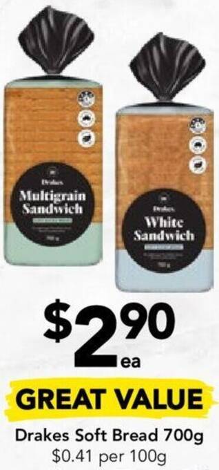 Drakes Drakes Soft Bread 700g offer