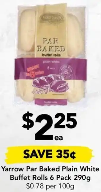Yarrow Par Baked Plain White Buffet Rolls 6 Pack 290g