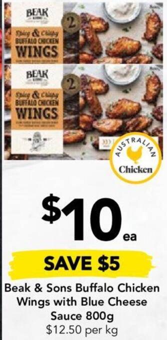 Drakes Beak & Sons Buffalo Chicken Wings with Blue Cheese Sauce 800g offer