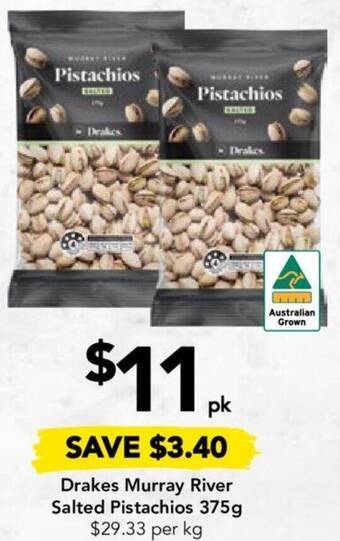 Drakes Drakes Murray River Salted Pistachios 375g offer