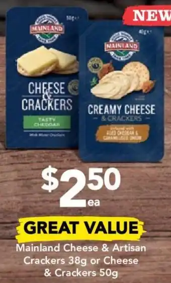 Mainland Cheese & Artisan Crackers 38g or Cheese & Crackers 50g