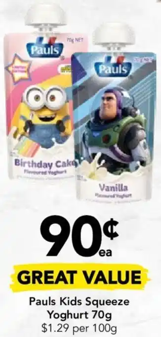 Drakes Pauls Kids Squeeze Yoghurt 70g offer