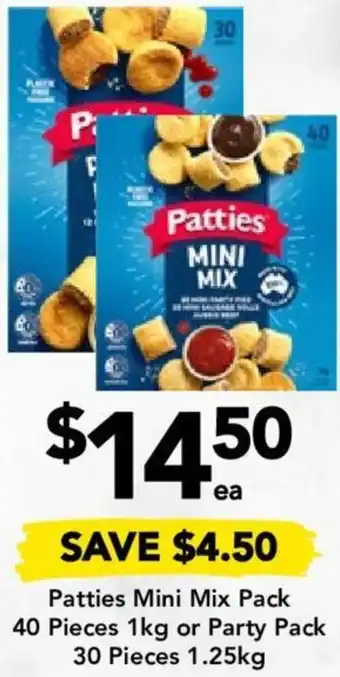 Patties Mini Mix Pack 40 Pieces 1kg or Party Pack 30 Pieces 1.25kg