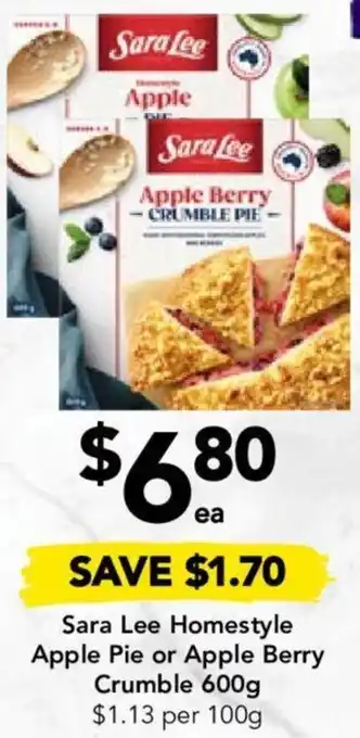 Sara Lee Homestyle Apple Pie or Apple Berry Crumble 600g