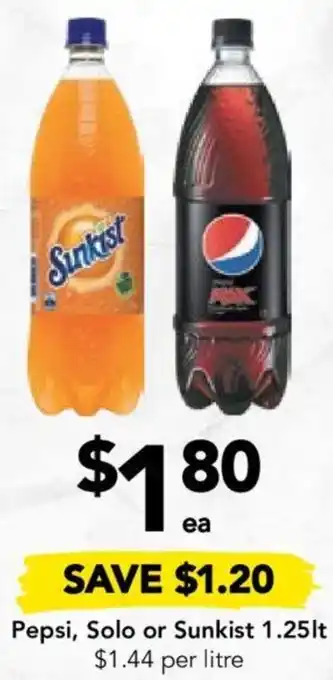 Drakes Pepsi, Solo or Sunkist 1.25lt offer