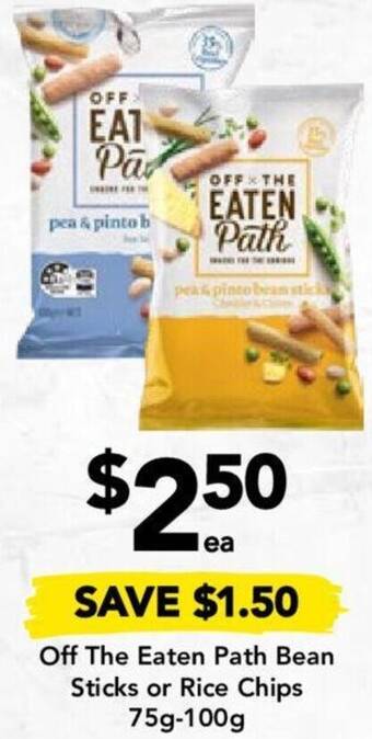 Drakes Off The Eaten Path Bean Sticks or Rice Chips 75g-100g offer