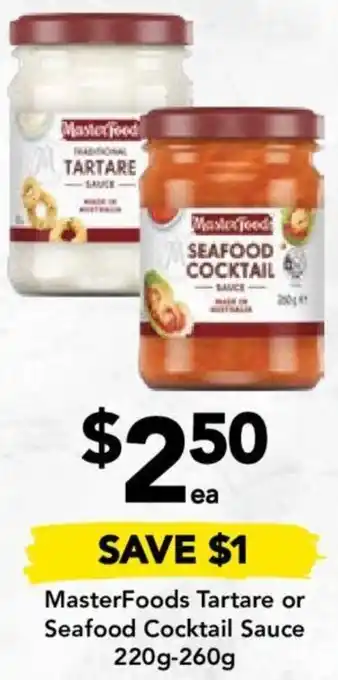 Drakes MasterFoods Tartare or Seafood Cocktail Sauce 220g-260g offer