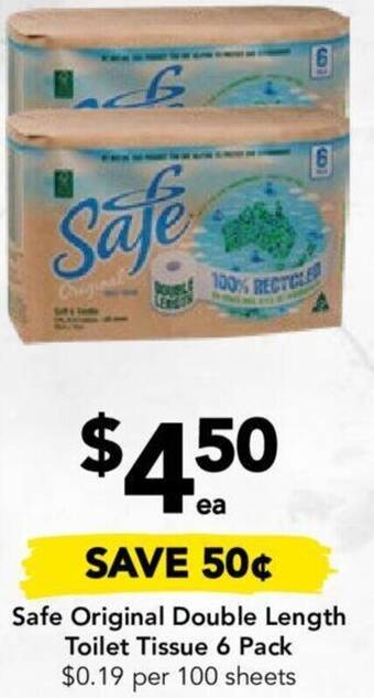 Drakes Safe Original Double Length Toilet Tissue 6 Pack offer