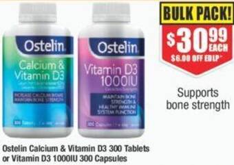 Chemist Warehouse Ostelin Calcium & Vitamin D3 300 Tablets or Vitamin D3 1000IU 300 Capsules offer