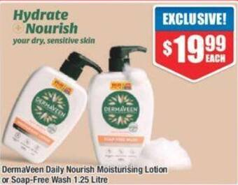 Chemist Warehouse DermaVeen Daily Nourish Moisturising Lotion or Soap-Free Wash 1.25 Litre offer