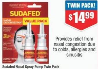 Chemist Warehouse Sudafed Nasal Spray Pump Twin Pack offer