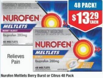 Chemist Warehouse Nurofen Meltlets Berry Burst or Citrus 48 Pack offer
